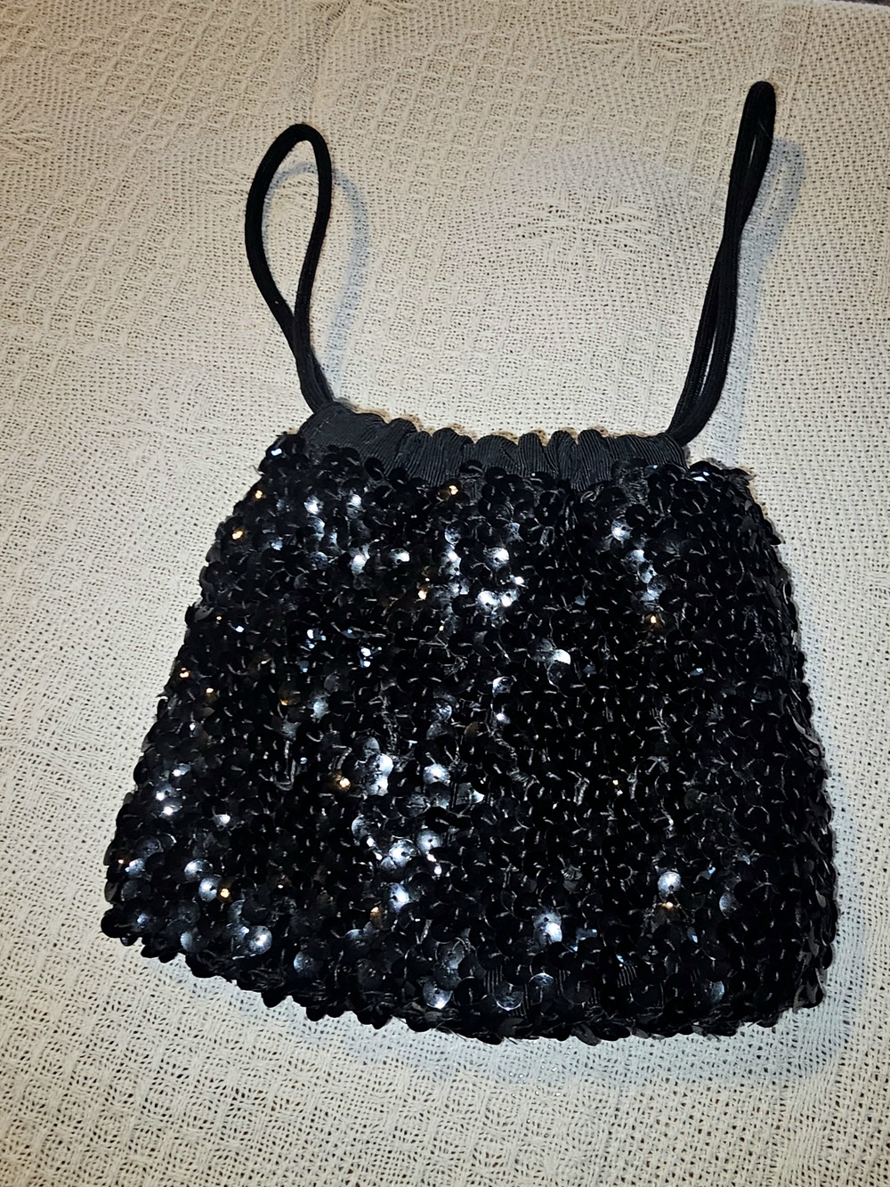 Black Sequin Evening Drawstring Wristlet